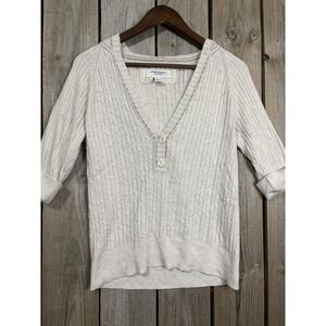 Vintage ✨American Eagle ✨Cable Knit Henley Hoodie Sweater Women's XL Beige Y2K